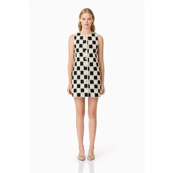 CURAAE Soho Crochet Mini Dress in Black & White Cocktail Brunch Size S NWT - Picture 3 of 8